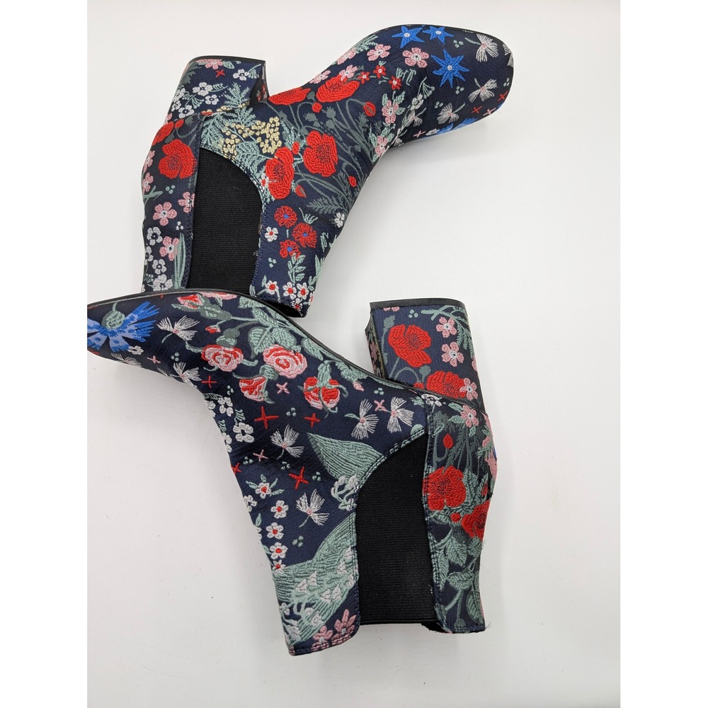 Indigo Rd Boots Womens 9.5 Blue Floral Embroidered Artsy Ankle Satin Victorian - Picture 8 of 9